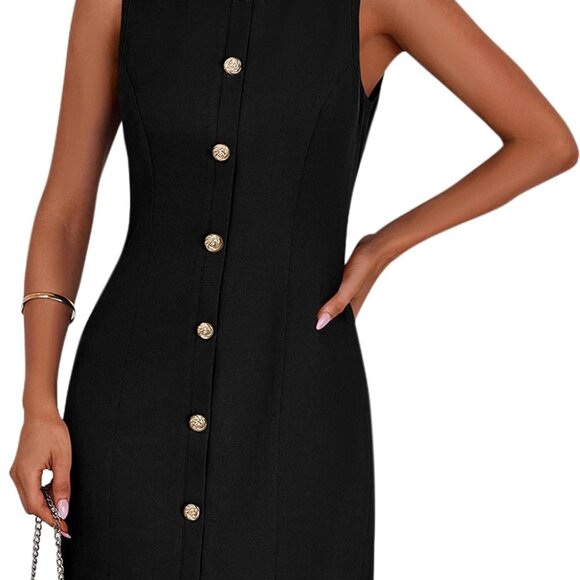 Work Dresses for Women 2025 Summer Business Formal Short Dress Sleeveless Button - Picture 1 of 8